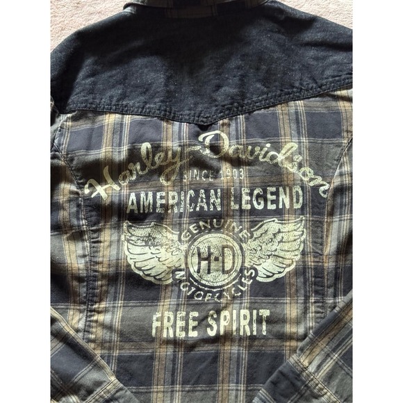 Harley-Davidson Women's Denim Cotton Accent Plaid Long Sleeve Shirt Size XL - Picture 5 of 9